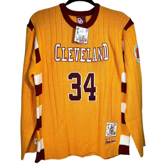 Deeply Rooted Other - Vtg Deeply Rooted Mens Yellow Cleveland 34 NBA Basketball Knit Sweater Size 2XL